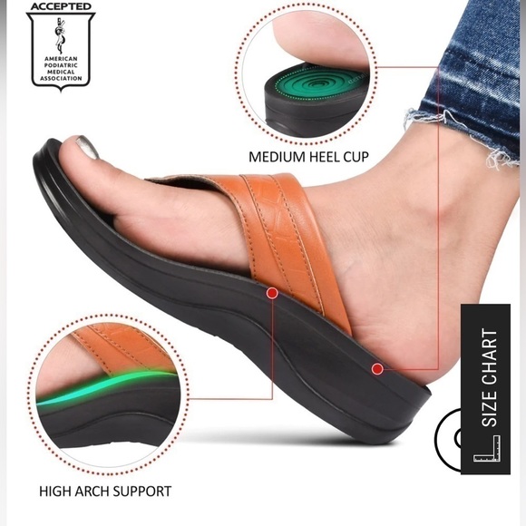 Nwt AEROTHOTIC Arch Support Flip Flips MIRAGE PLATFORM SANDALS Tan 7 - Picture 2 of 10